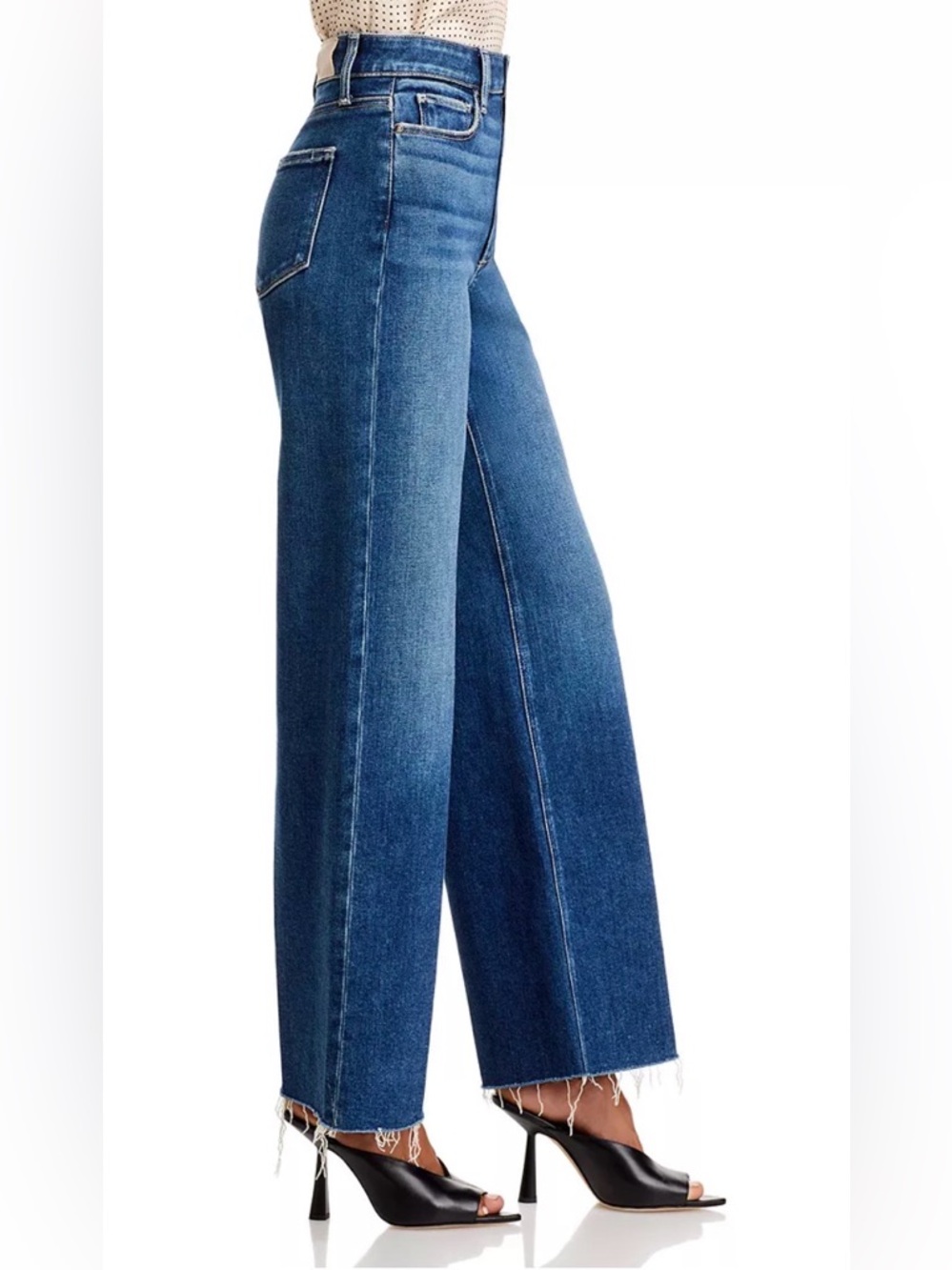 PAIGE Anessa Petite Ankle Wide Leg Raw Hem Jeans - Picture 4 of 10